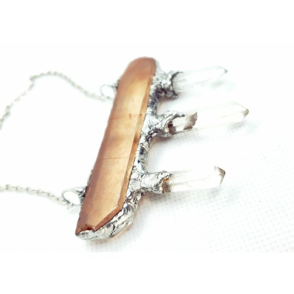 Tangerine quartz statement necklace handmade crystal necklace - Picture 6 of 12